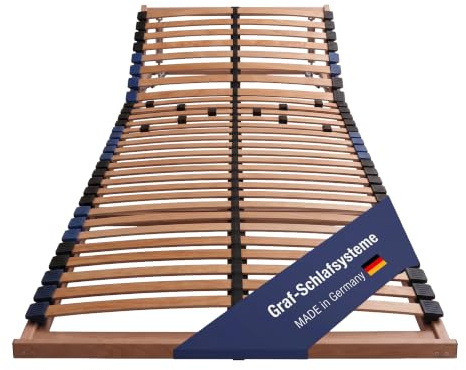 Graf Schlafsysteme Leo KV Lattenrost 7 Zonen Kopfteil verstellbar 28 Leisten mit 10 Schieber Mittelgurt Verschiedene Größen zerlegt (90x200)