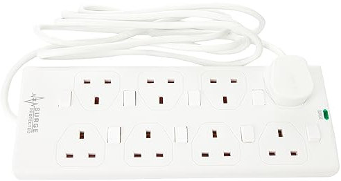PRO ELEC PL15339 3m 8 Way Individually Switched Surge Protected Extension Lead, White