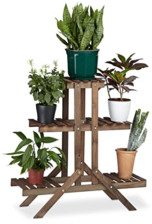 Relaxdays 2X Pflanzentreppe im Set, Blumentreppe, Blumenregal, Pflanzenregal, Etagere, Blumenständer, Mehrstöckig, 5 Böden, Holz