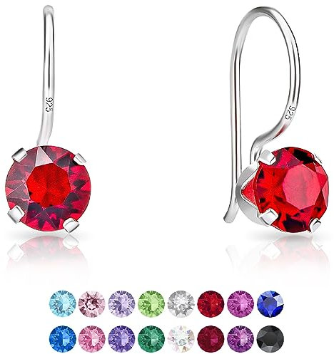 Orecchini Rossi Donna - Orecchini Pendenti Donna Argento 925 con Punti Luce Rossi 6 mm - Orecchini Donna Rossi - Punti Luce Orecchini Argento 925 - Orecchini Donna Eleganti