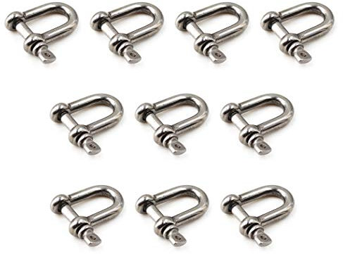 5/32 M4 304 Stainless Steel D Ring Shackle Lock for Heavy Duty Construction,Vehicle Recovery, Hauling (10PCS)