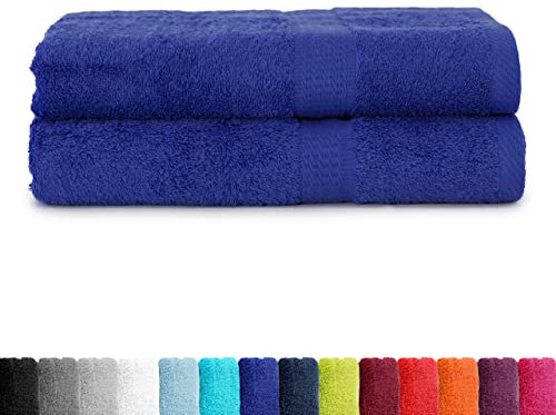 BaSaTex Frottier Duschtücher Set 70x140 cm 2er Pack | Frottee Duschtuch Set aus 100% Baumwolle Made in Green | Farbe: Royal Blau