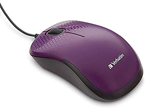 Verbatim USB Silent Corded Optical Mouse - Computer Wired Noiseless and Silent Click Mouse for Mac and PC- Purple