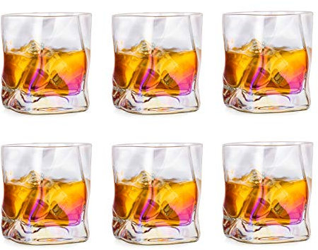 Glasseam Juego De Vasos De Whisky Irregulares De 6 Pliegues Inclinados, Vaso Escocés De 250 Ml, Vaso De Whisky a La Moda para Papá, Esposo, Amigos, Cristalería para Vaso De Bourbon/Ron/Bar
