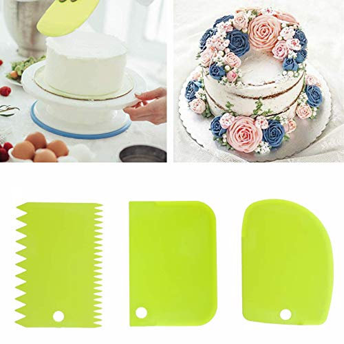 LATTCURE 3 Pièces Grattoir à Pâte en Plastique Corne Pâtisserie, Coupe pâte, Plastique Racloir Patisserie, Spatules pour du Pain pour Cuisine, Pâtisserie, Crêpes(Vert)