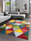 CARPETIA Abstrakter Wohnzimmer Teppich mit modernem bunten Dreiecksmuster Design orange grün rot - pflegeleicht Größe 140x200 cm