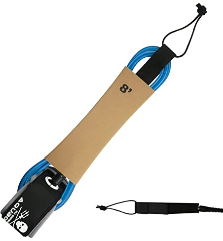 AQUBONA Surfboard Leash, 6/7/8/9/10/11/12ft SUP Leg Rope, 7mm Adjustable Thigh Ankle Cuff Leash, Straight Surf Leashes with Key Pocket (Blue,8ft)
