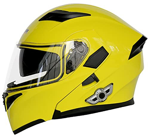 Modulare Hochklappbare Integralhelme Für Motorräder Bluetooth-Motorradhelme DOT/ECE-Zertifizierter Helm Eingebauter MP3-Broadcast Integriertes Intercom-Kommunikationssystem,Gelb,L
