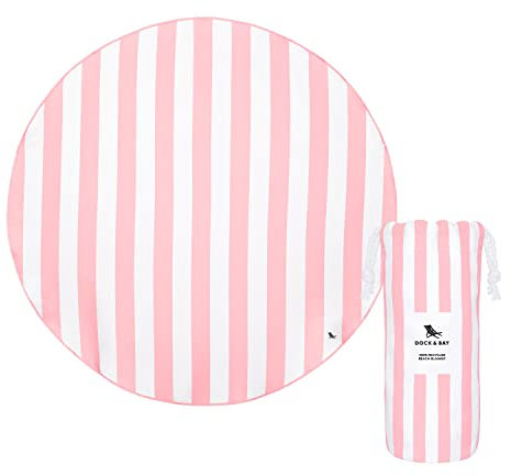 Dock & Bay Rundes Strandtuch - Schnell trocknend, sandfrei - Kompakt, leicht - 100% recycelt - Inklusive Tasche - Round - Cabana - Malibu Pink - Round Beach Blanket (66, 170cm)