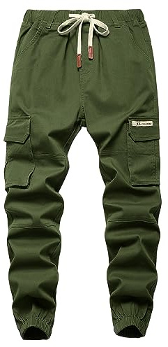 YOUNGSOUL Pantaloni cargo per bambini, elasticizzati, per il tempo libero, con elastico, verde militare, 152 cm-158 cm