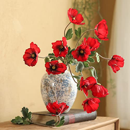 YQYAZL Künstliche Mohnblumen aus Seide, Lange Stiel, Mohnblumen, Blumenarrangements, Dekoration, Mohnblumen, Seide, für Zuhause, Hochzeit, DIY, Brautstrauß, Weinrot, 1 Stück