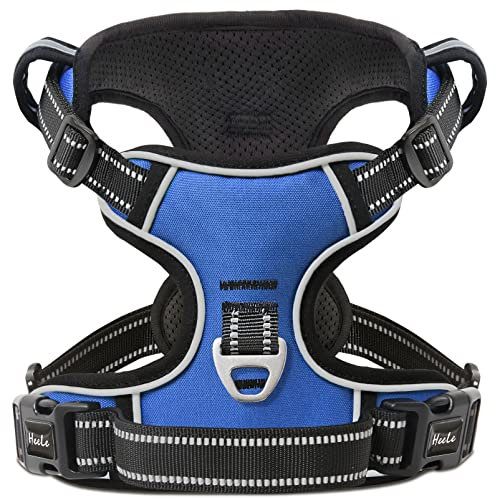 HEELE Hundegeschirr, No-Pull Hundegeschirr, Brustgeschirr für Mittelgroße Hunde, Weich Atmungsaktiv Einstellbar Reflektierend Hundegeschirr Anti Zug mit Gepolstert Griff, Blau, M