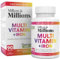 Millions & Millions Multivitamin + Iron Supplement for Men & Women - 90 Easy to Swallow Tablets - General Health and Wellbeing Support - Vegetarian Friendly - 3 Month Supply