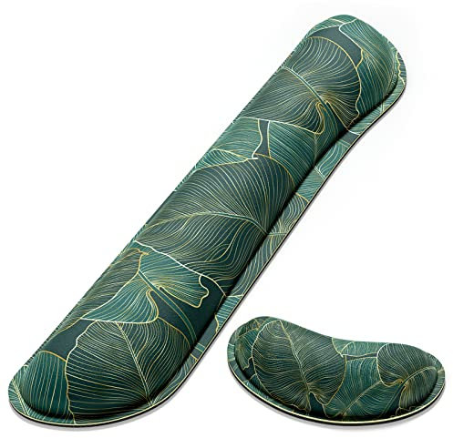 Dapesuom Enlarge Keyboard Wrist Rest Pad,Memory Foam Set Wrist Cushion Support for Easy Typing & Pain Relief,Mouse Wrist Pad, Anti-Slip Wrist Support for Gaming,Computer, Laptop, Office, Green Leaf