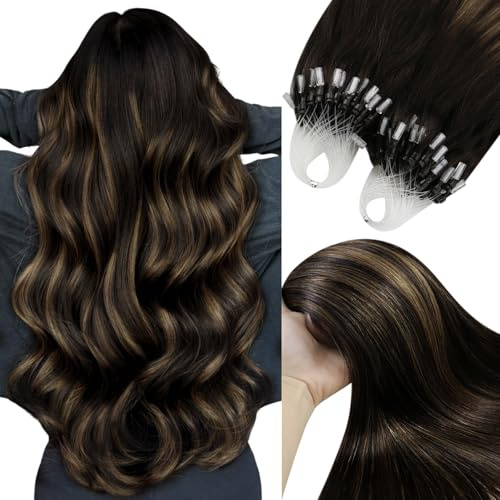 YoungSee Micro Beads Hair Extensions Dark Brown Ombre Medium Brown Micro Loop Hair Extensions 24inch Remy Hair Extension Micro Ring for Wedding Cold Fusion Silky Straight 50s Long Lasting 50g