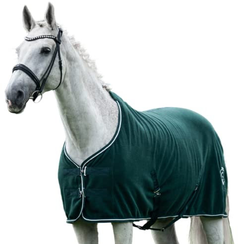 EQUILYX® Abschwitzdecke Pferd mit Kreuzgurten [perfekte Passform] Fleecedecke Stalldecke Transportdecke wärmend feuchtigkeitsabsorbierend atmungsaktiv (Opalgrün, 155cm)
