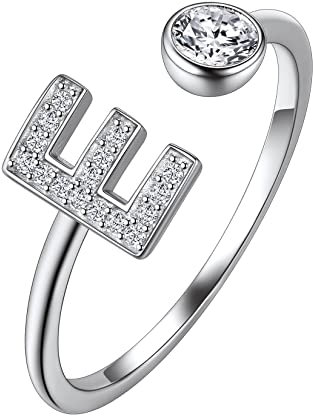 Suplight Damen Offener Ring 925 Sterling Silber Letter Ring mit Buchstabe E Verstellbare Initiale Alphabet Schmuck Geschenk für Frauen Mädchen