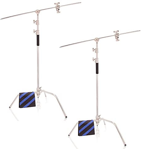 BOLLUMA 2 Packs Heavy Duty C Stand with Boom Arm, Adjustable Pro 100% Stainless Steel Light Stand 9.8ft/300cm with 4.2ft/127cm Holding Arm, 2 Grip Head for Photography Studio, Softbox, Reflector
