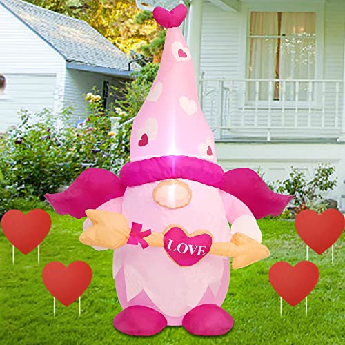 Juegoal Valentine Inflatable Cupid Gnome, Lighted Blow Up Pink Swedish Gnomes with Arrow, Indoor Outdoor Valentines Wedding Xmas Decor, Built in LED Light Up Holiday Lawn Yard Garden Decorations