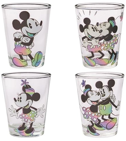 Silver Buffalo Mickey Minnie Rainbow Warp Mini-Glas-Set, 42,5 ml, 4 Stück