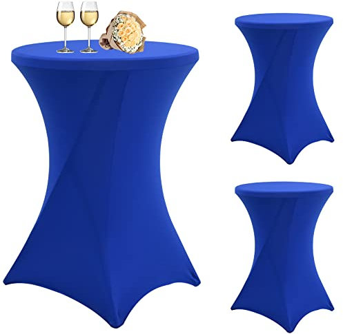 3 Packungen Blaue Cocktail-Tischabdeckung, rund, Spandex, 32 x 43 Zoll, rechteckige Cocktail-Ecken, passgenau, hohe Stretch-Tischabdeckung für runde Tische oder Hochzeitsfeier, Bankett(blau)
