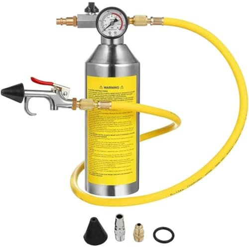 JTZXJJX Autoklimaanlagen-Spülwerkzeug, Auto-Reinigungskanister mit Sprühdüse, enthält 220 PSI Manometer, Luftanschlüsse und Schläuche zur Reinigung von Klimaanlagenleitungen, Kraftstoffleitungen
