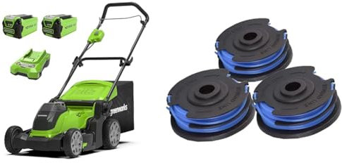 Greenworks 40V Cordless Lawnmower for Lawns up to 500m², 41cm Cutting Width, 50L Bag & Trimmer Spool and 1.65mm Double Line 4.8m incl. 3 Packs for 40V Lawn Trimmers G40LT G40LTK2 G40LTK2x