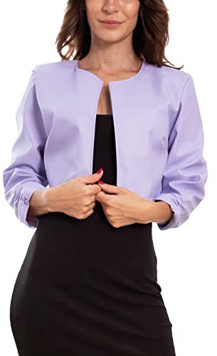 Toocool Kunstlederjacke für Damen, Kurzer Bolero Damen aus Kunstlederjacke ohne Reißverschluss, Kurze Lederjacke, Crop Jacke Damen mit Gelockten Ärmeln VB-10381 [S, Lila]