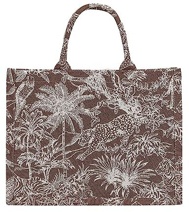 FENGJINRUHUA Modische Luxus-Tragetasche, Baumwoll-Leinen, Handtasche, großes Fassungsvermögen, Jacquard-Stickerei, Retro, exquisit, Q Khaki, Large