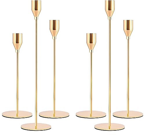 Chandelier Bougeoir Dorés 6 Pcs, Rétro Métal Hauts Bougie Chandelier, Coniques Bougeoir Decoratif, Chandelier de Mariage,33/28/22 cm Candélabre pour Salle À Manger Salon d'anniversaire Décor À Maison