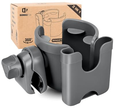 Universal-Getränkehalter für Kinderwagen mit Handyhülle, 2-in-1-Kinderwagen-Aufbewahrungsregal, 360-Grad-Rotation, Getränkehalter für Fahrrad, Kinderwagen, Rollstuhl, Gehhilfe, Fahrrad, passend für