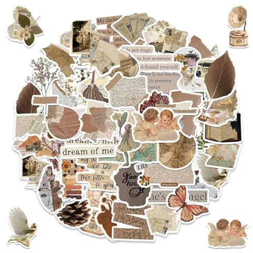 52 Stücke Vintage Sticker, Aesthetic Aufkleber, wasserfeste Vinyl-Aufkleber für Laptop Scrapbook Tagebuch Skateboard Helm für Erwachsene Kinder