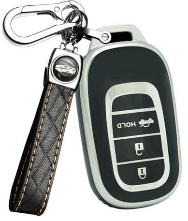 ontto Coque de clé de Voiture Convient pour Honda Civic 11. Gen Accord Vezel Freed Pilot CRV RV3 RV4 2021 2022 2023 Étui Porte-clés en TPU avec télécommande Accessoires 3 Touches-B Noir