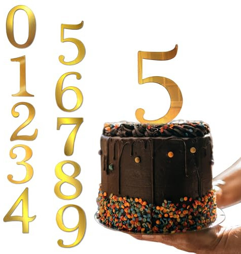 Big 0-9 Gold Birthday Number Cake Toppers 3.7 IN Large Golden Acrylic Happy Anniversary Cake Topper Sticks For Diy Handmade Cake Sign Decorations 10 Pcs Cupcake Topper Party Supplies Set