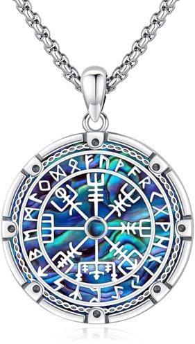 Eusense Wikinger Kompass Halskette für Männer Sterling Silber Vegvisir Halskette Norse Viking Halskette für Frauen Nordic Rune Schmuck