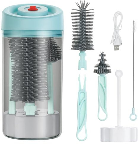 Vicloon Cepillo para Biberones,Set Cepillo Limpia Biberones Viaje Contener Cepillo Limpia Biberones Silicona, Cepillo para Tetinas y Pajitas, Dispensador de Limpiador de Biberones y Escurrebiberones
