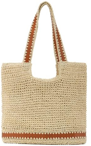 SUKUTU Grand Sac fourre-Tout en Paille tissée à la Main Sac Hobo Sac à Main à bandoulière pour la Plage d'été