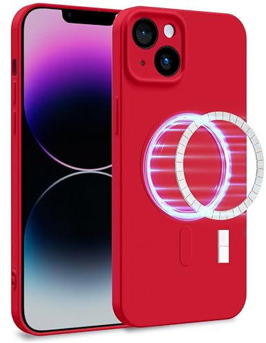 MyGadget Cover [ MagSafe ] per Apple iPhone 14 Plus - Custodia in Silicone Morbido a Doppio Strato – Case con Protezione Fotocamera & Fodera Interna - Rosso