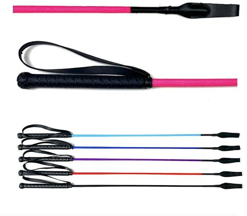 JA Horse Springgerte Springstock Reitgerte Pferd Peitsche mit Lederoberteil Gummigriff und Handgelenkschlaufe (pink, 70 cm)
