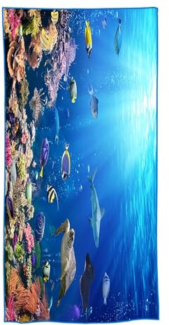 goodbath Mikrofaser-Strandtuch, schnell trocknend, übergroß, sandfrei, leicht, niedliches Badetuch, Reisen, Schwimmbad, Yoga, 180,3 x 81,3 cm, Unterwasser-Ozean, tropische Fische