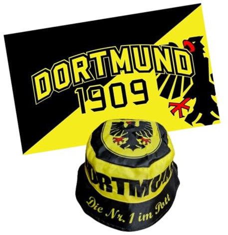 Fan-Set Dortmund II Fahne (90x150 cm) + Fischerhut, schwarz-gelb, Finale, Fussball, 1909