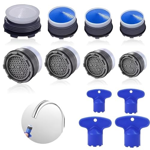 Tap Aerator M16/M18/M22/M24, 8 Pack Water Saver Tap Filter Faucet Aerator Kitchen Faucet Bubbler Filter Nozzle Replacement Parts with 4 Removal Wrenches