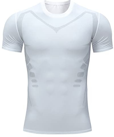 Men's Shirts Men's Compression Shirts Men's Short Sleeve Base Layer Athletic Undershirt Gear Workout T-Shirt Men Red, White, L