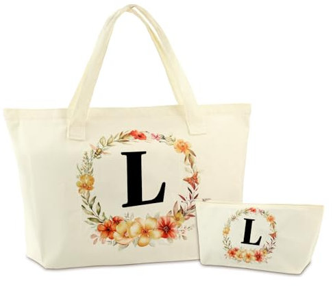 Wzczf Borsa Regalo Personalizzata Borsa Tela, Grande Borsa Shopper con Lettere,Regali per Donna Amica Mamma, Regalo di Compleanno, Anniversari, Nozze (L)