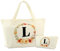 Wzczf Geschenk mit Namen Canvas Tote Bag, Initialen Einkaufstasche mit Reißverschluss, Geschenk für Frauen Mama Brautjungfer Geschenk für Geburtstage, Hochzeit,Weihnachten（L）
