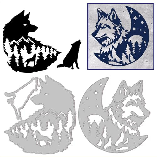 GLOBLELAND Stanzformen Mit Brüllendem Wolf Mond Stanzungen Baum Vorlage Schablone Für Die Kartenherstellung Dekoration DIY Scrapbooking Album Basteldekor