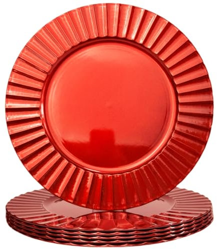 UOEKCS 13 Red Charger Plates, Round Plate Chargers with Waved Scalloped Rim, Plastic Plate Charger for Dinner Plates for Thanksgivng, Christmas, Tabletop Decor(Set of 6)