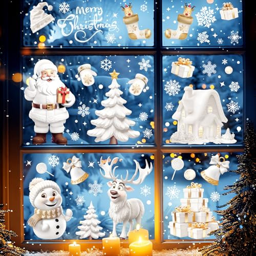 9 Fogli Adesivi Natalizi per Finestre Riutilizzabili, Vetrofanie Natalizie per Finestre Grandi Vetrine Babbo Fiocchi di Neve Stickers Natalizi Adesivi Vetro Natale Decorazioni Natalizie per la Casa