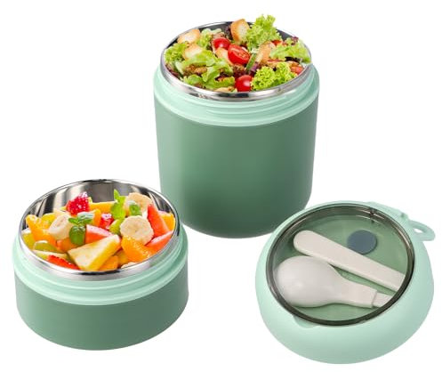 volumoon Termos per Alimenti 710 ml, Contenitore Termico per Alimenti di Acciaio Inossidabile con Cucchiaio, Thermo per Alimenti Termos Lunch Box per bambini, Zuppa, Porridge, Riso (Verde)