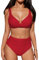 CUPSHE Maillot de bain deux pièces pour femme - Effet cache-cœur - Push Up - Taille haute, Rouge uni., XL